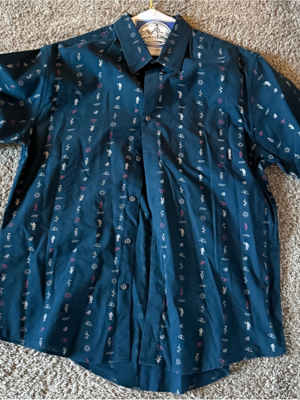 Eddie Bauer Navy Short-Sleeve Button-Down with Micro Motifs